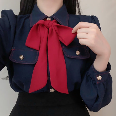 ステッチデザインリボンシャツ
